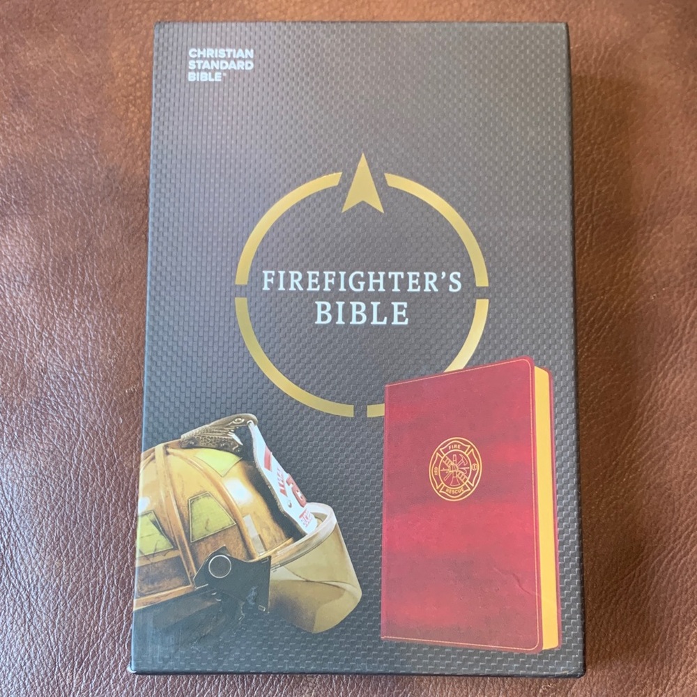Firefighter's Bible with Gold Helmet Design